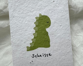 Dino Einpflanzbare Beileidskarte, "scheisse" Postkarte, Blumensaatpapier, Nachhaltig, Dinosaurier, Liebeskummer, Trauer