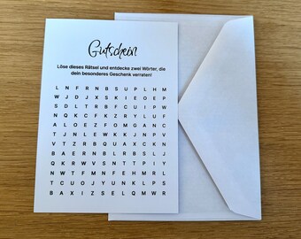 Gutschein Geschenkkarte Personalisiert Postkarte Valentinstag Geburtstag Geburtstagsgeschenk Jahrestag Geschenkidee Rätsel Kreativ Wortsuche