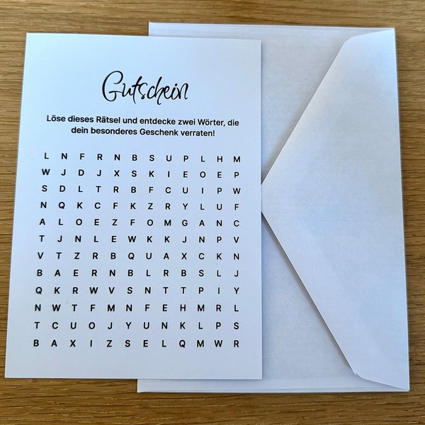 Gutschein Geschenkkarte Personalisiert Postkarte Valentinstag Geburtstag Geburtstagsgeschenk Jahrestag Geschenkidee Rätsel Kreativ Wortsuche