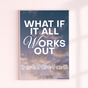 May include: A motivational poster with a cloudy sky background and the text "WHAT IF IT ALL WORKS OUT". The text below reads "We have all your future self is counting on you, stop letting your potential go to waste because you don't feel ready enough. What if it all works out?"