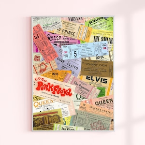 Altes Konzertkarten Poster, Digitaldruck, Pink Floyd, Queen, Elvis, Wanddekoration, Classic Rock alte Tickets Print, Retro Geschenk, Printable