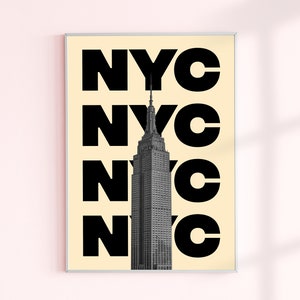 NYC, Impressão digital, Empire State Building, Cartaz de viagens, Decoração Airbnb, Arte moderna imprimível, Fotografia, Letras grandes, Cartaz de Nova York