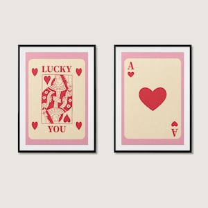 Carta regina del cuore, poster dell'asso del cuore, stampa digitale, decorazione murale, poster di carte da gioco, Beige e rosso, Idea regalo, Riscaldamento della casa, Arredamento della camera
