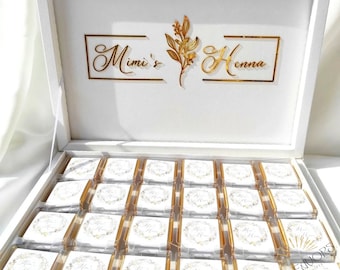 Personalized Henna Chocolate Box, Wedding Favor Chocolate, Engagement Chocolate, Chocolate For Guests,  Bridal Shower Favors, Thank You Gift