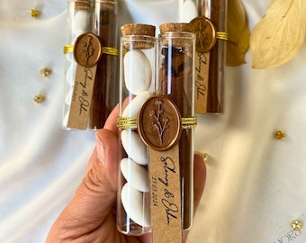 Personalized Wedding Favor, Almond Candy & Turkish Coffee, Glass Tube