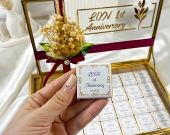 Gold Chocolate 1st Anniversary Favors, Wedding Glass Box Chocolate, Chocolate For Guests, Guest Wedding Gift, Customized Chocolate