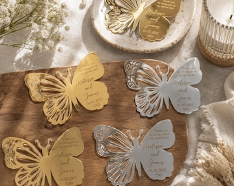 Personalized Butterfly Wedding Favors, Gold Silver Mirror Guest Gifts, Custom Wedding Keepsake