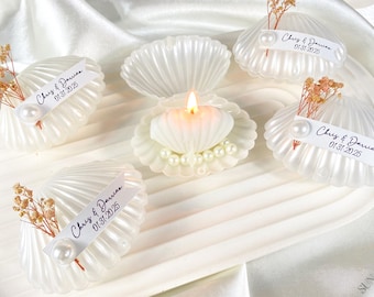 Handmade Seashell Candle Favors, Pearl Accent, Beach Wedding Theme