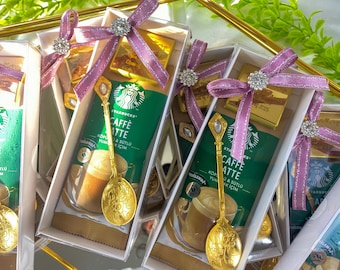 Latte & Mocha Gift Set, Personalized Chocolate, Gold Spoon, Elegant Wedding Favors