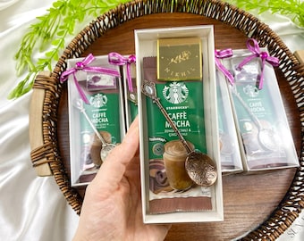 Wedding Favors Set of Coffee and Special Spoon and Chocolate, Wedding Favors For Guest in Bulk, Baby Shower Favors, Starbucks Party Gift