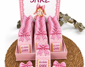 Personalized Baby Shower Favors, Pink Gingham Baby Welcome Gifts, Custom Name Baby Favors
