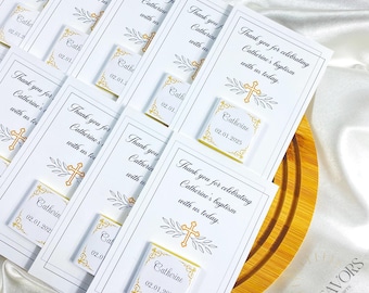 Custom Baptism Chocolate Favors, Elegant Chocolate Cards