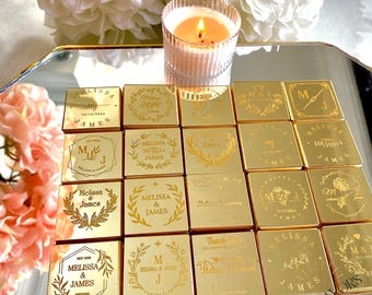 Mirror Gold Plexiglass Chocolate Favors, Wedding Favors For Guests, Engagement Chocolate, Madeleine Chocolate, Customized Chocolate