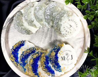 Personalized Wedding Magnet Favor, Epoxy Fridge Magnet with Stone