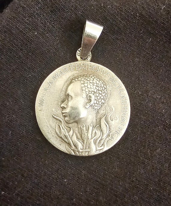 Antique Patron Saint of Africa Medallion Pendant - image 3