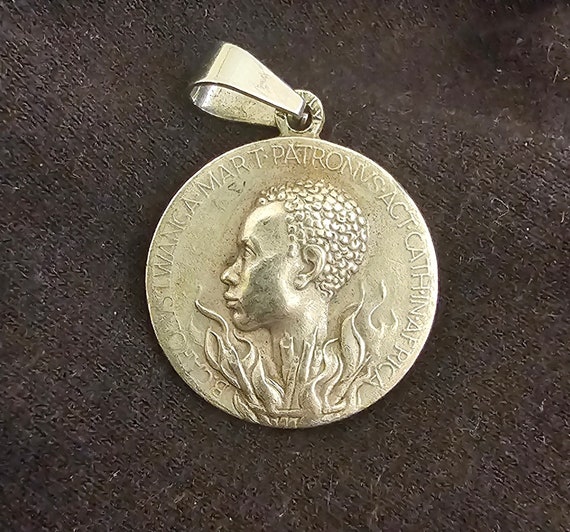 Antique Patron Saint of Africa Medallion Pendant - image 1