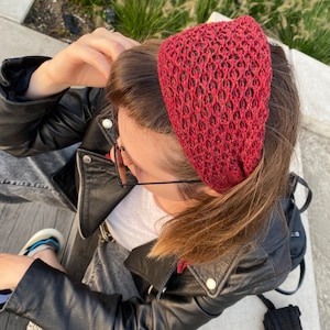 knitted scarf, woolen scarf, hairband, hair accessory, red scarf, small knit scarf, pink scarf, gift for her, knitted chocker, thin scarf