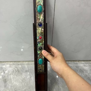 梨材象嵌巻貝象嵌宝石スライドボックス
