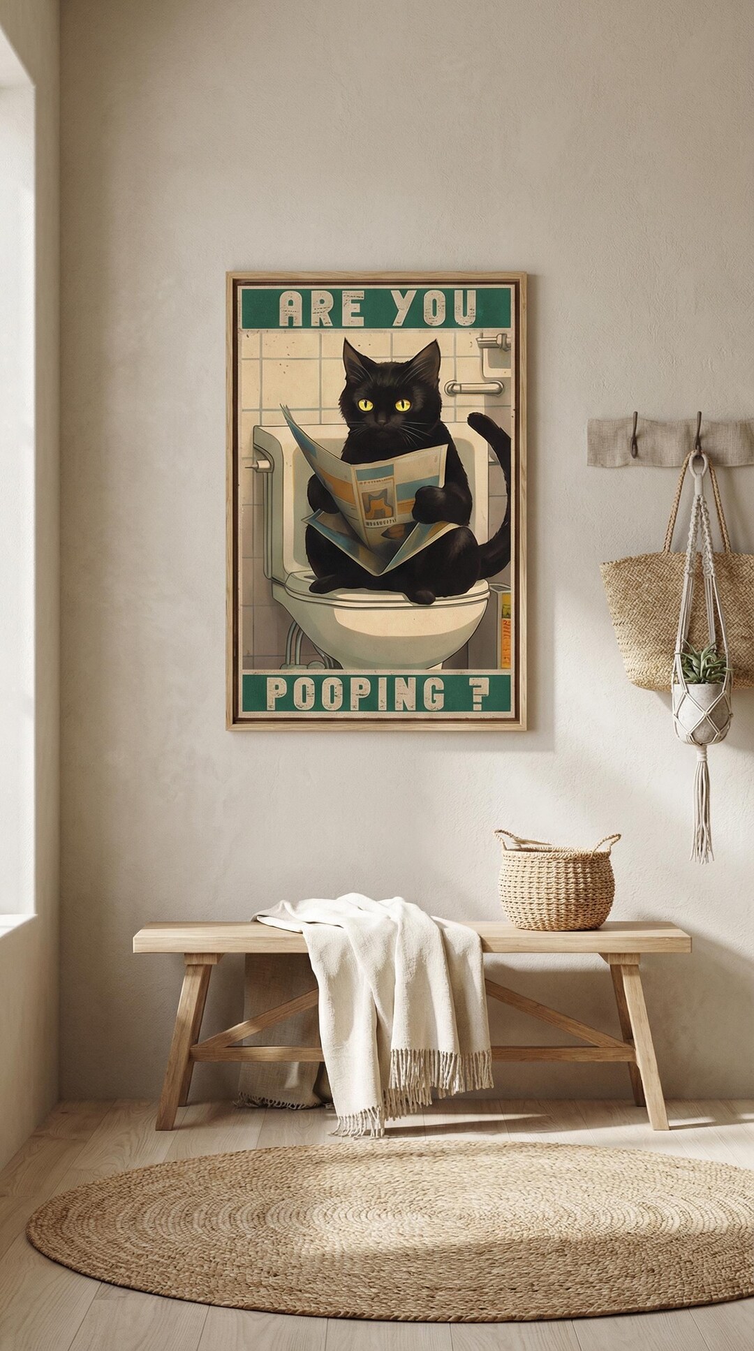 Bathroom Wall Art: Funny Cat on Toilet (canvas or Digital Print), FREE ...