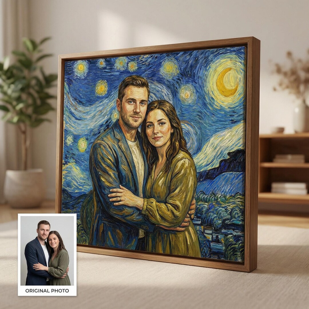 Custom Couple Portrait in Van Gogh Style, Personalized Canvas Wall Art ...