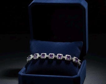 Amethyst Zircon Bracelet: 925 Sterling Silver Gemstone Link