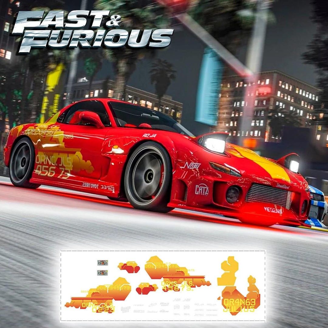 1/64 1/24 Fast&furious Orange Julius Mazda RX7 Waterslide