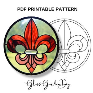 Fleur de Lis Lirio heráldico en un marco de ciclo ornamento patrón de vidrieras PDF PNG Descarga digital imprimible