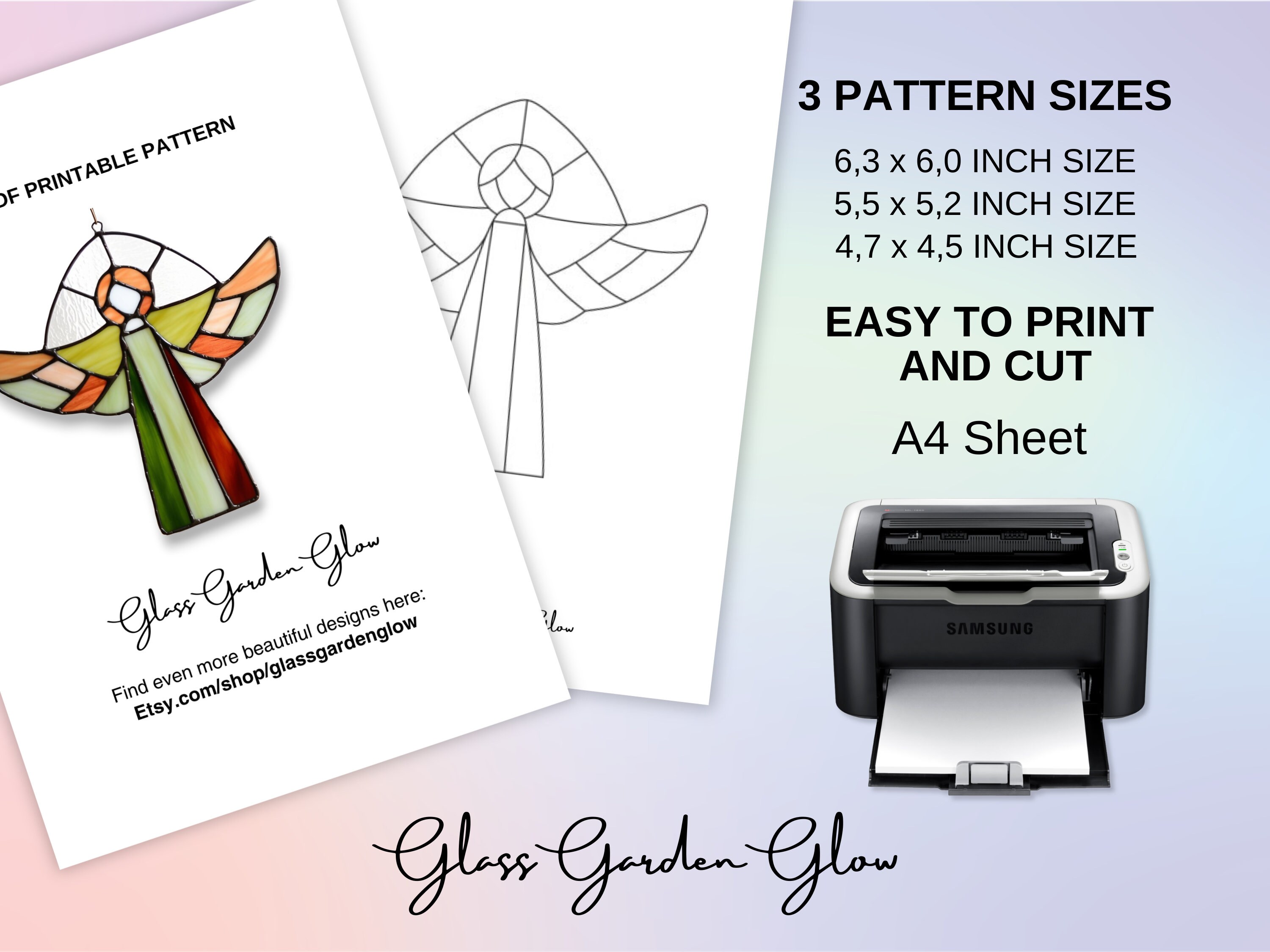 Christmas Angel Ornament Stained Glass Pattern PDF Printable Digital ...