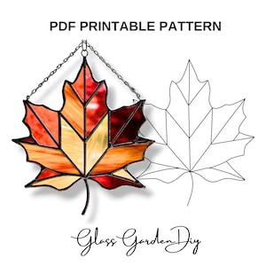 Herbst Ahornblatt Ornament Glasmalerei Muster PNG PDF Printable Digital Download
