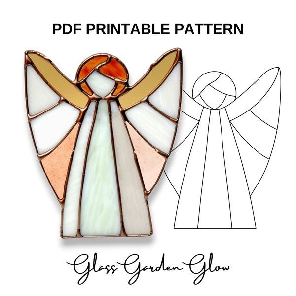 Lindo ángel de Navidad Ornamnet vidrieras patrón PDF PNG descarga digital imprimible