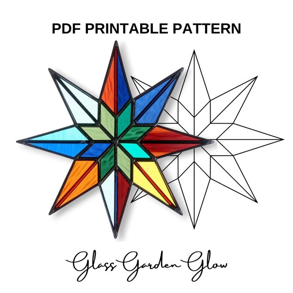 Christmas Star Ornament Stained Glass Pattern PNG PDF Printable