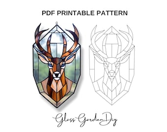 Deer Head in a Frame Ornament Stained Glass Pattern PNG PDF Printable Digital Download