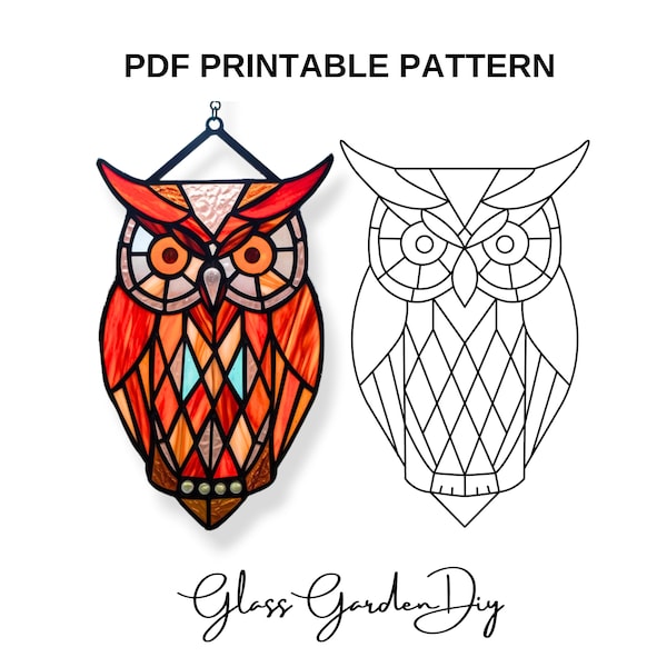 Magic Owl Bird Ornament Stained Glass Pattern PDF PNG Printable Digital Download