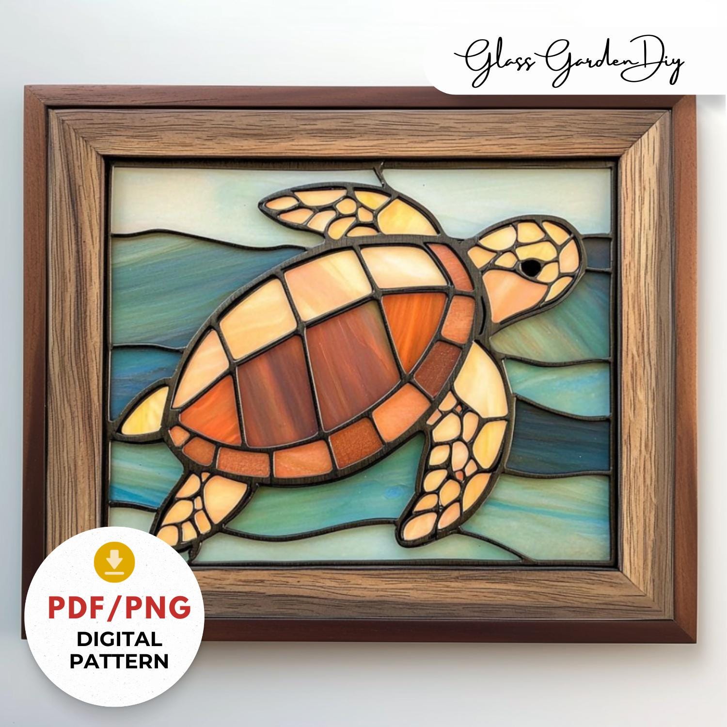 Sea Turtle Stained Glass Pattern, Digital Pdf, Png, Svg Template, DIY Suncatcher Design, Ocean Mosaic Art, Nautical Craft, Window Panel