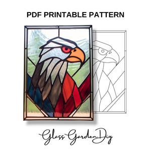 Bald Eagle Stained Glass Pattern – PNG PDF Printable Template for DIY Stained Glass Art, Patriotic Window Panel Design