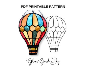 Air Balloon Ornament Stained Glass Pattern PDF PNG Printable File Digital Download