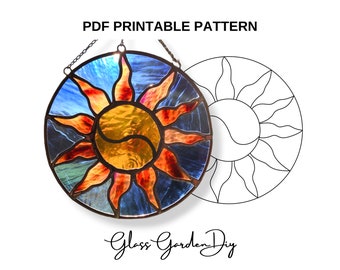 Fairy Sun in a Circle Frame Ornament Stained Glass Pattern PNG PDF Printable Digital Download