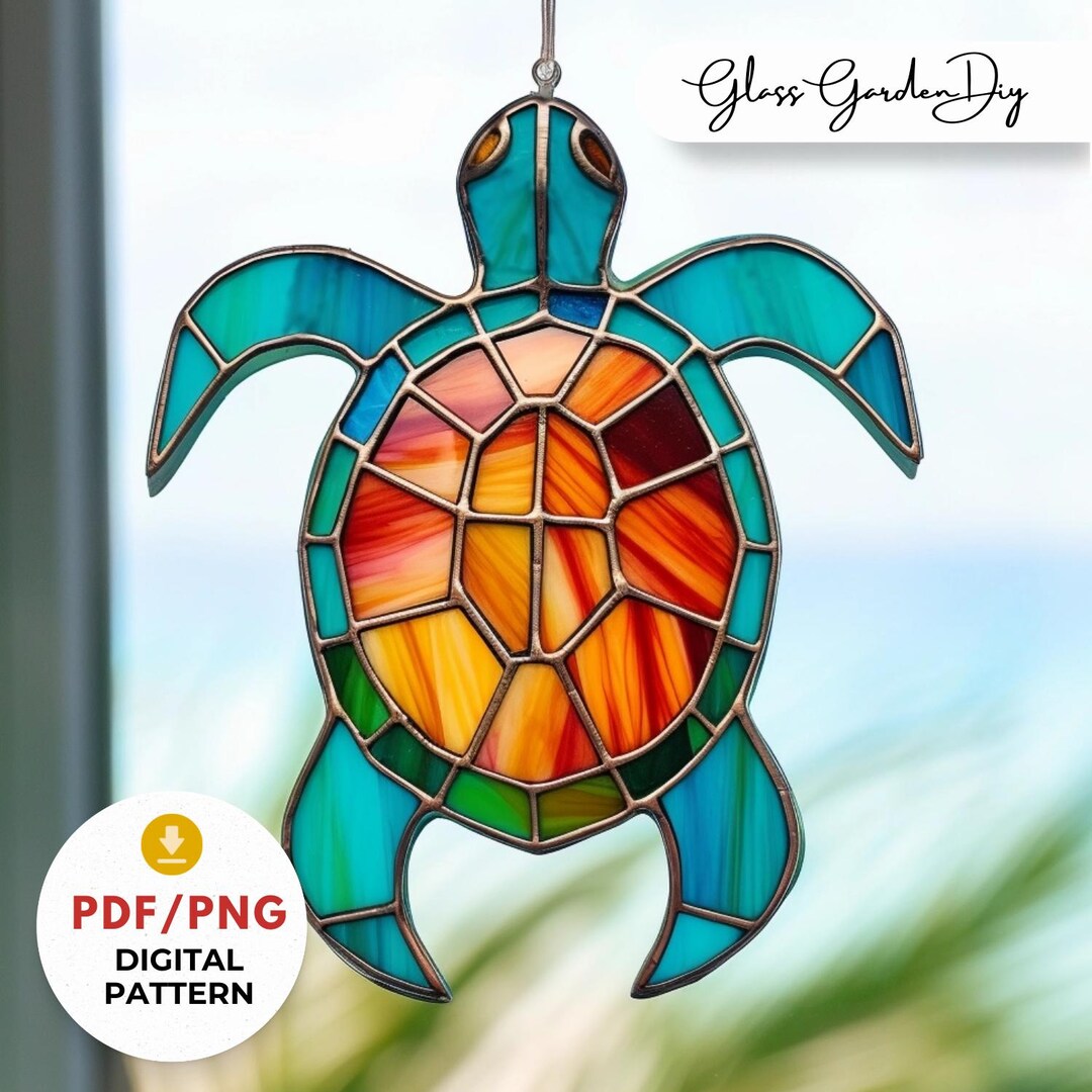 Stained Glass Turtle Pattern, DIY Suncatcher Template, PDF PNG Digital ...
