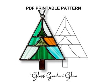 Triangle Christmas Tree Ornament Stained Glass Pattern PNG PDF Printable