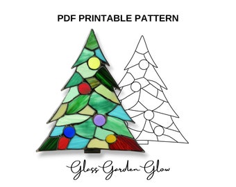 Christmas Tree Decoration Stained Glass Pattern PDF PNG Printable Digital Download