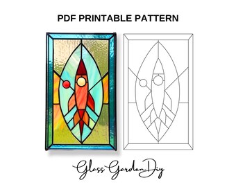Rocket Spaceship in a Frame Ornament Stained Glass Pattern PDF PNG Printable File Digital Download