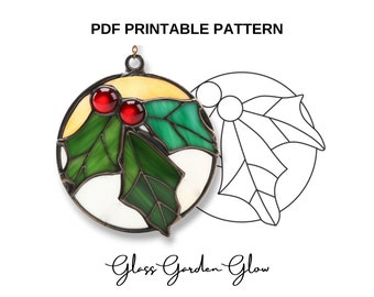 Holly Leaf Christmas Ornament Stained Glass Pattern Printable PDF Digital Download