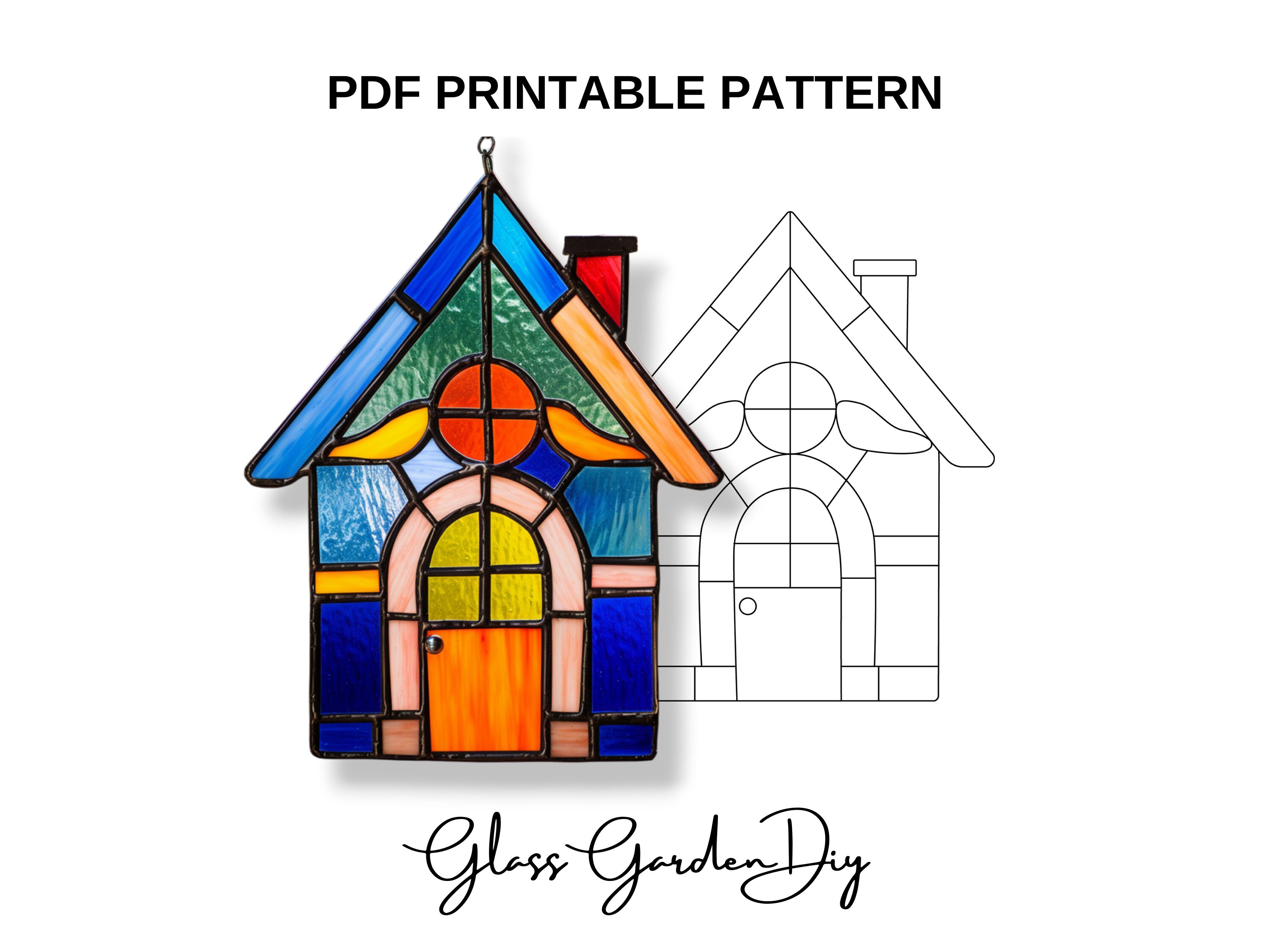 Stained Glass House Pattern PDF DIY Printable Template