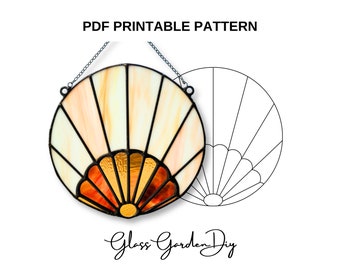 Art Deco Shell in a Circle Frame Stained Glass Pattern PDF PNG Printable File Digital Download