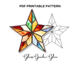 Christmas Star Ornament Stained Glass Pattern PNG PDF Printable Digital Download