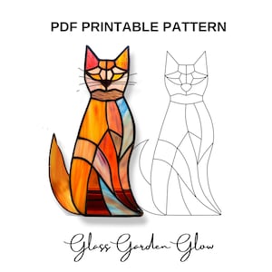 Cat Ornament Stained Glass Pattern PNG PDF Printable Digital Download ...