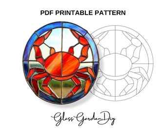 Crab In a Circle Frame Crayfish Ornament Stained Glass Pattern PNG PDF Printable File Digital Download