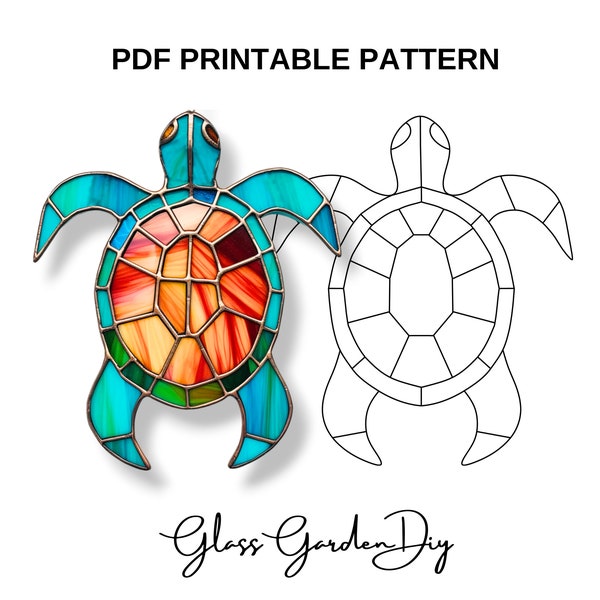 Cute Sea Turtle Ornament Stained Glass Pattern PDF Printable Digital Download