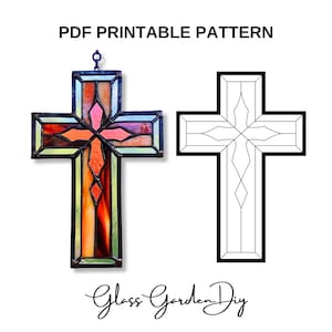 PDF modello croce in vetro colorato / modello stampabile fai da te / design di decorazioni per la casa religiosa