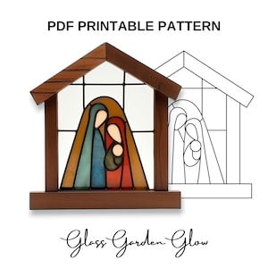 Nativity Scene Christmas Ornament Stained Glass Pattern PDF PNG Printable Digital Download
